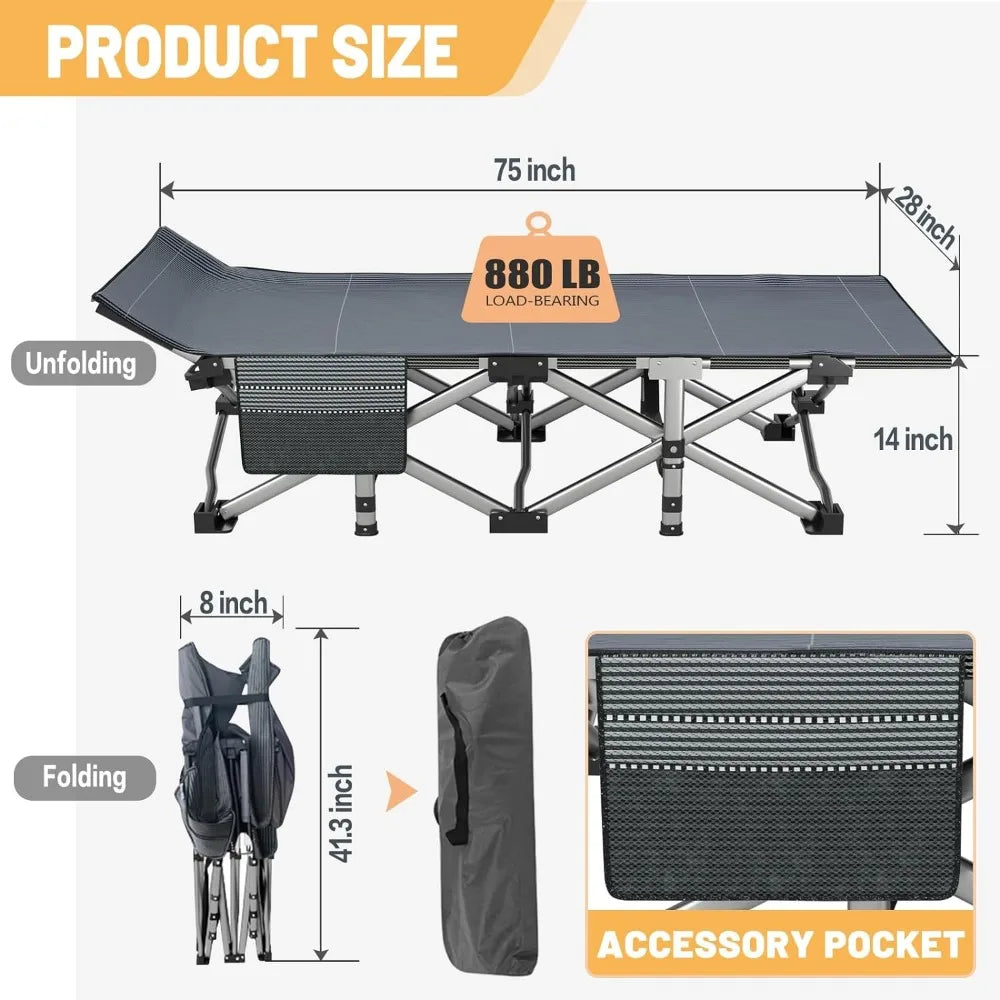 Folding Camping Cots for Adults, 2 Pack Heavy Duty cot with Carry Bag.