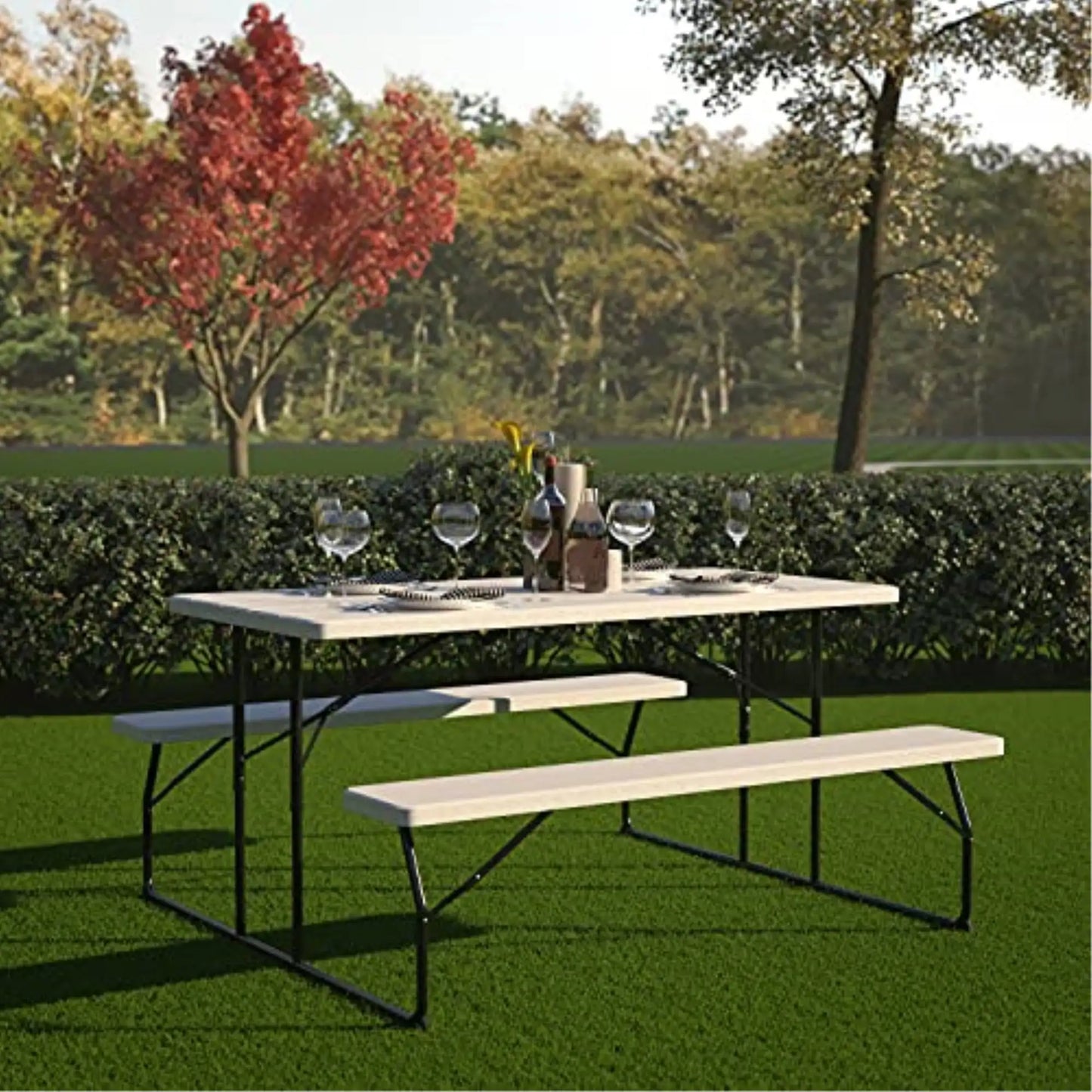 Outdoor Folding Picnic Table, White, for Camping, Patio, Garden, Backyard