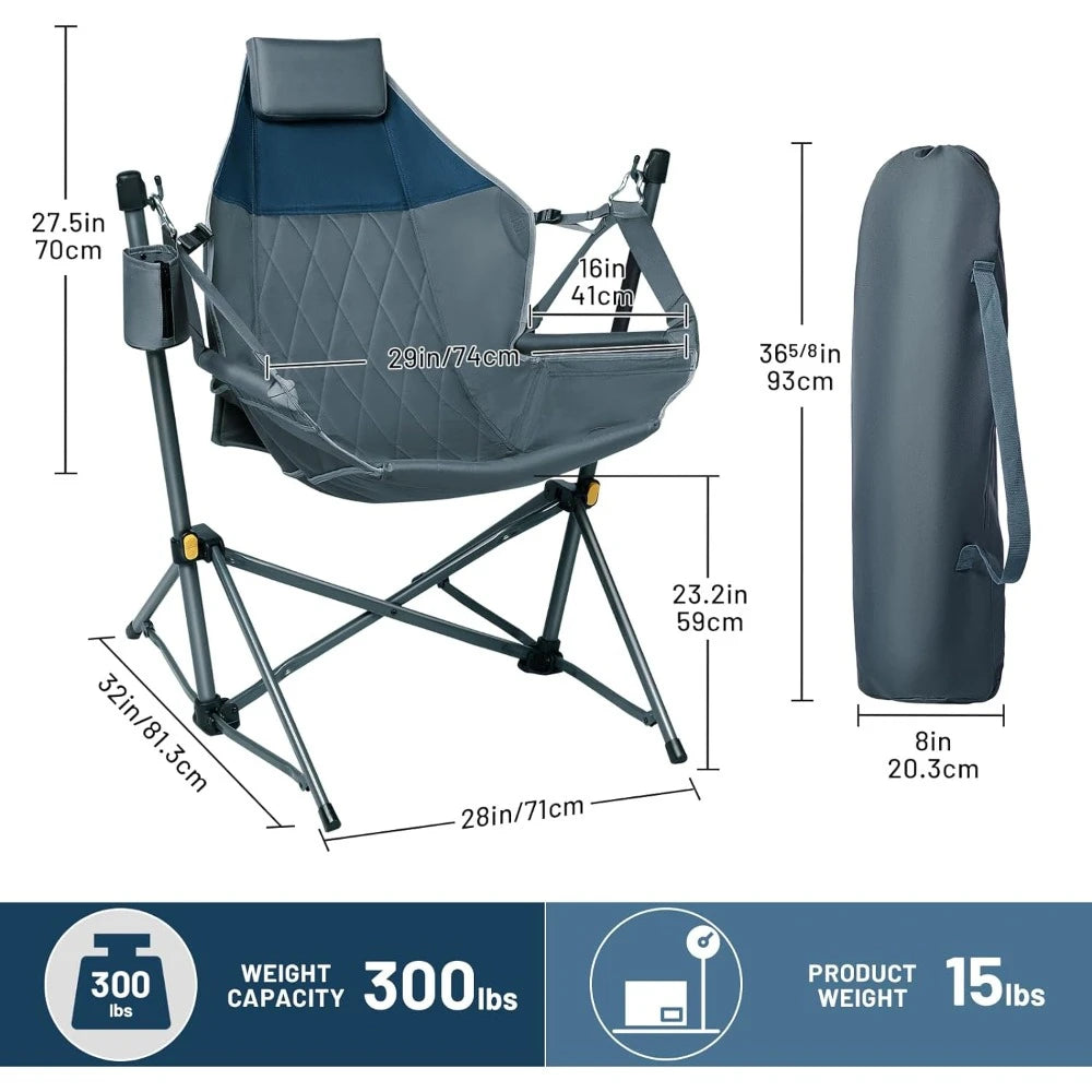 Camping Chair with Adjustable Backrest, Folding Hammock Chair Supports 300lbs