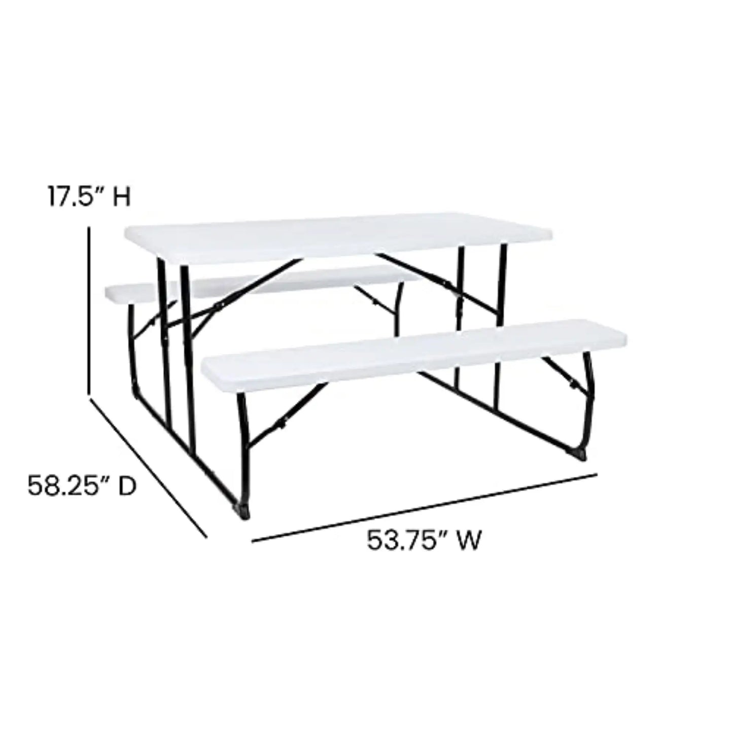 Outdoor Folding Picnic Table, White, for Camping, Patio, Garden, Backyard