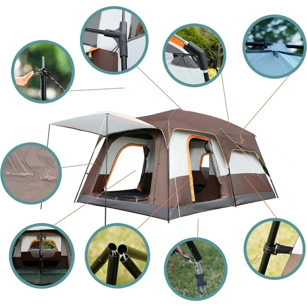 Extra Large Tent 10-12 Person(B),Family Cabin Tents,2 Rooms,,3 Doors and 3 Windows with Mesh