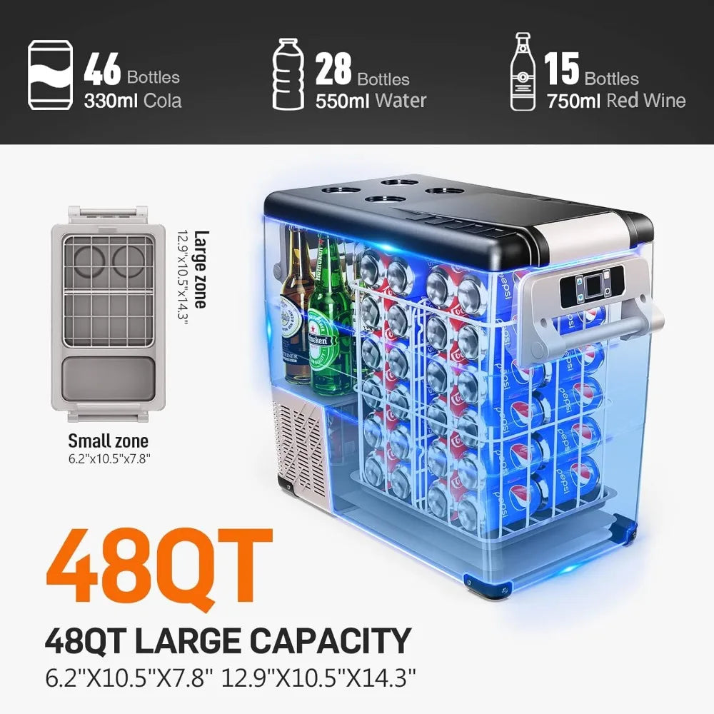 Portable Refrigerator, 48QT (45L) Electric Cooler APP Control, 12V Refrigerator -4℉~68℉,