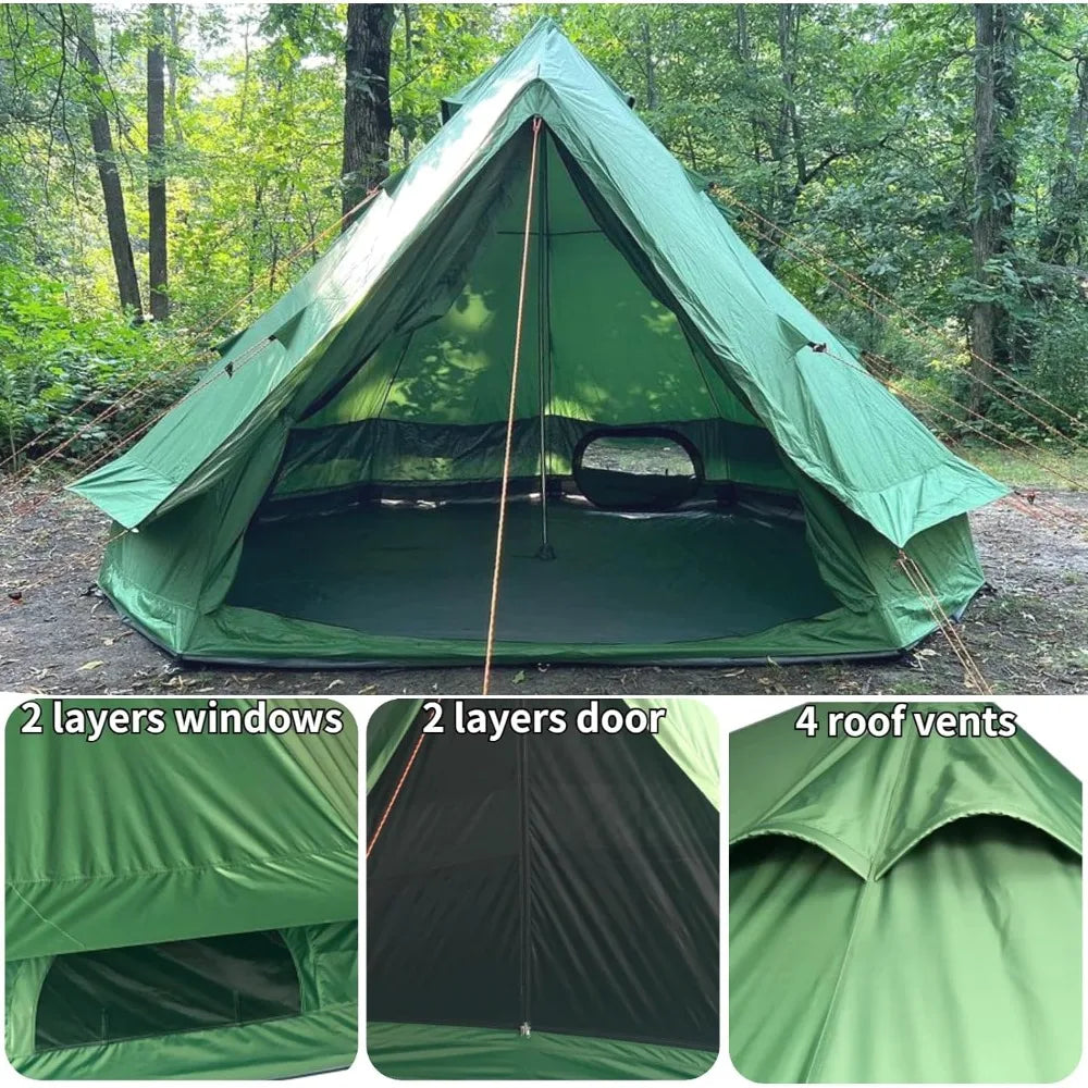 4-6 Person Lightweight Tent UPF50+ Glamping Tent with Groundsheet Tarp, Waterproof Bell Tent