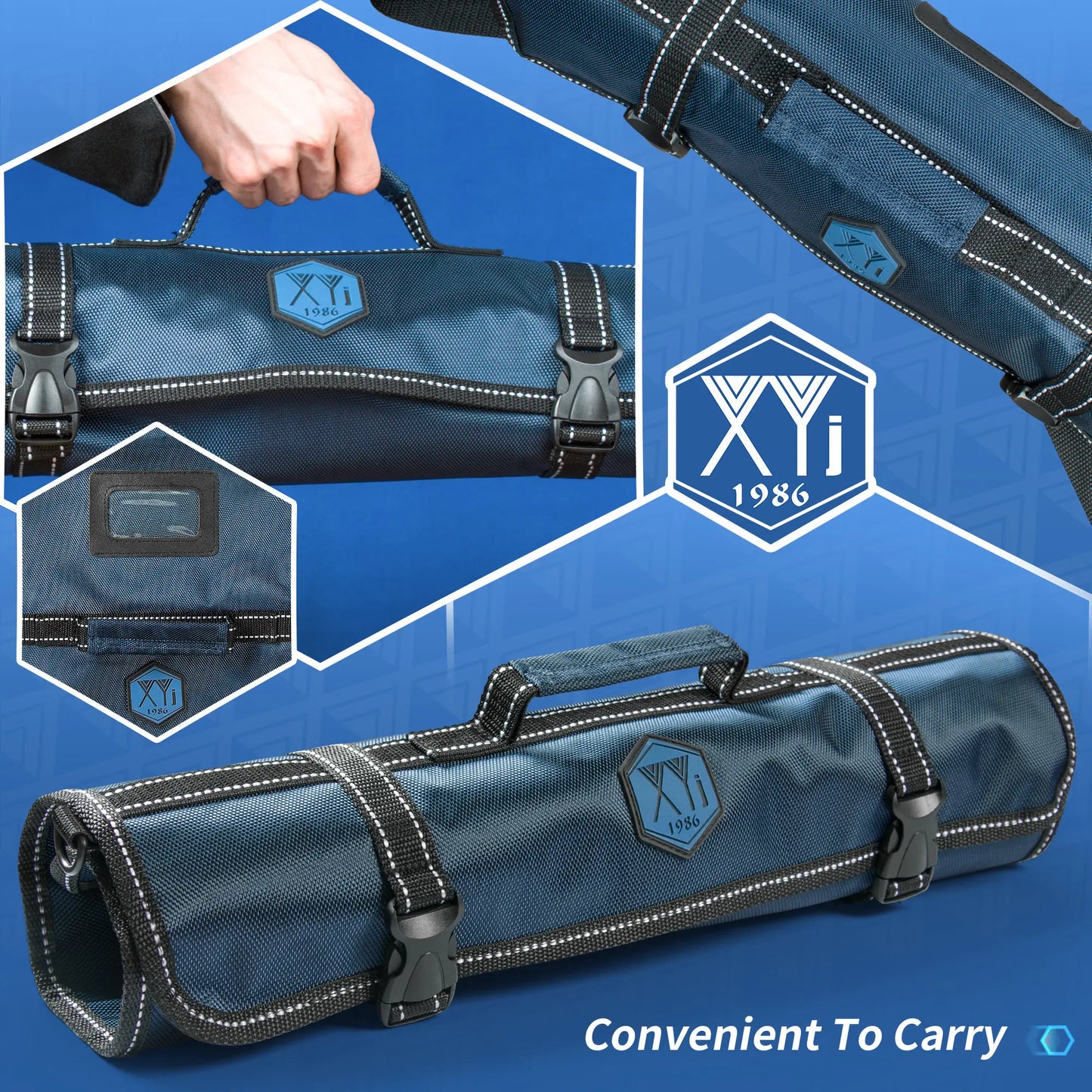 Knife Roll Bag, Chef 8 Slot Portable Knife Bag Canvas Blue Color