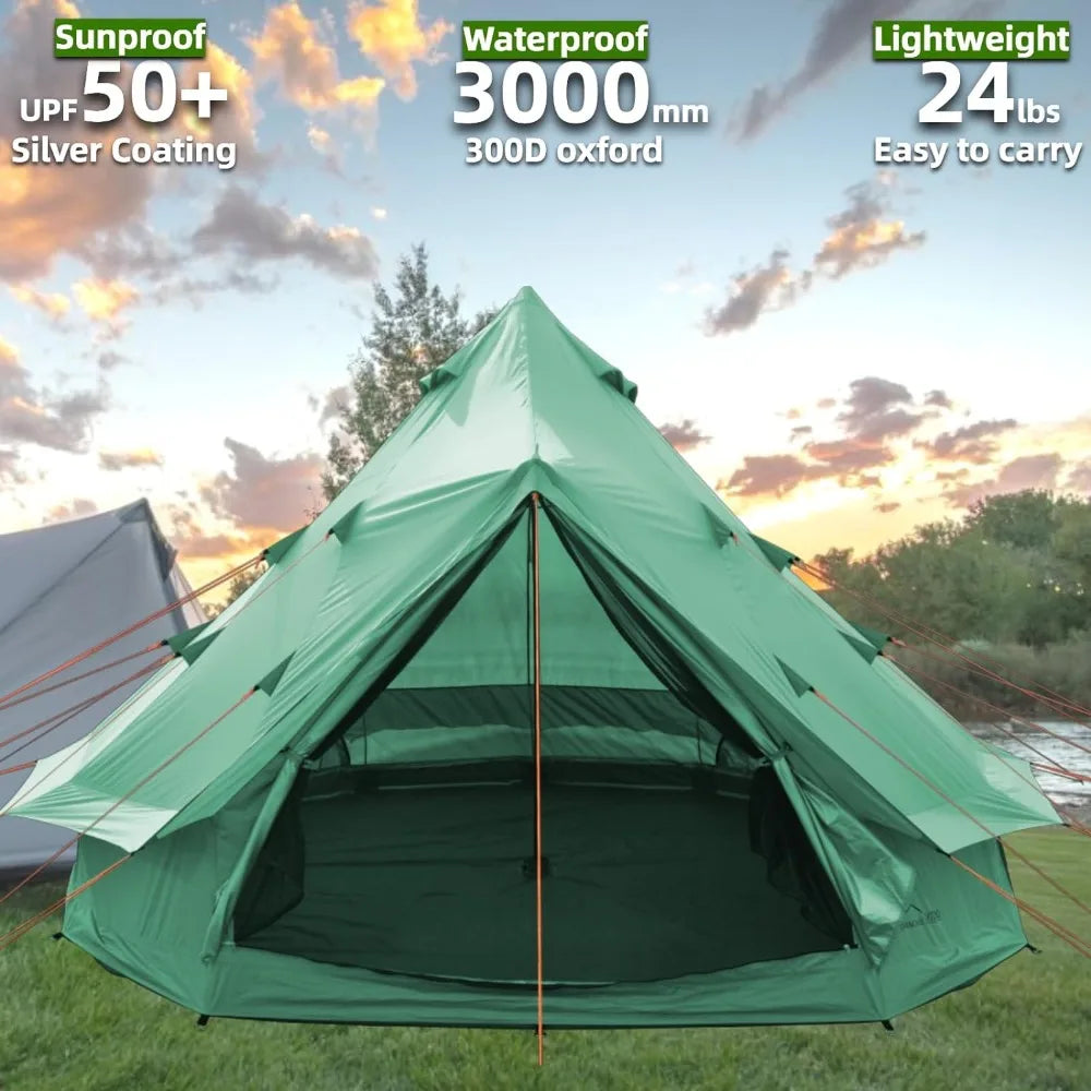 4-6 Person Lightweight Tent UPF50+ Glamping Tent with Groundsheet Tarp, Waterproof Bell Tent