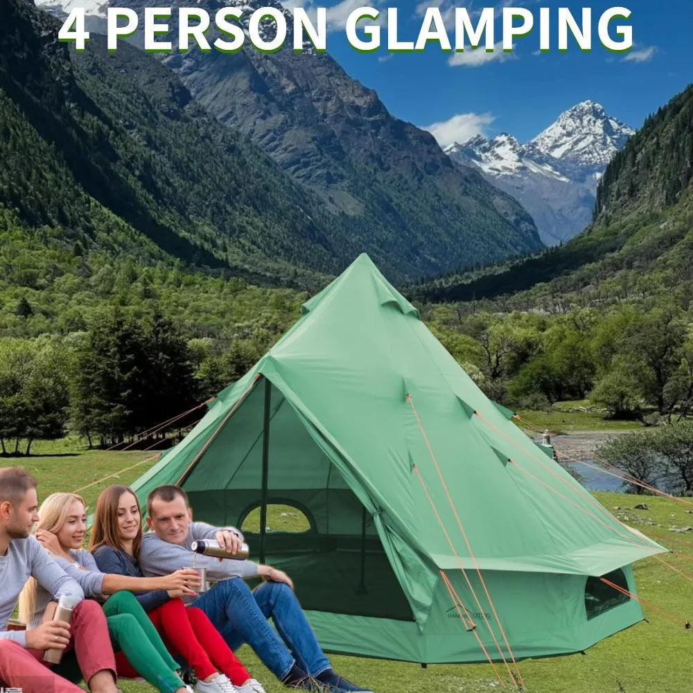 4-6 Person Lightweight Tent UPF50+ Glamping Tent with Groundsheet Tarp, Waterproof Bell Tent