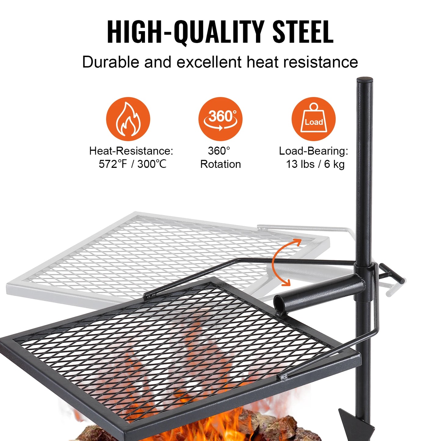 Swivel Campfire Grill,  Grate,360° Adjustable Open Fire