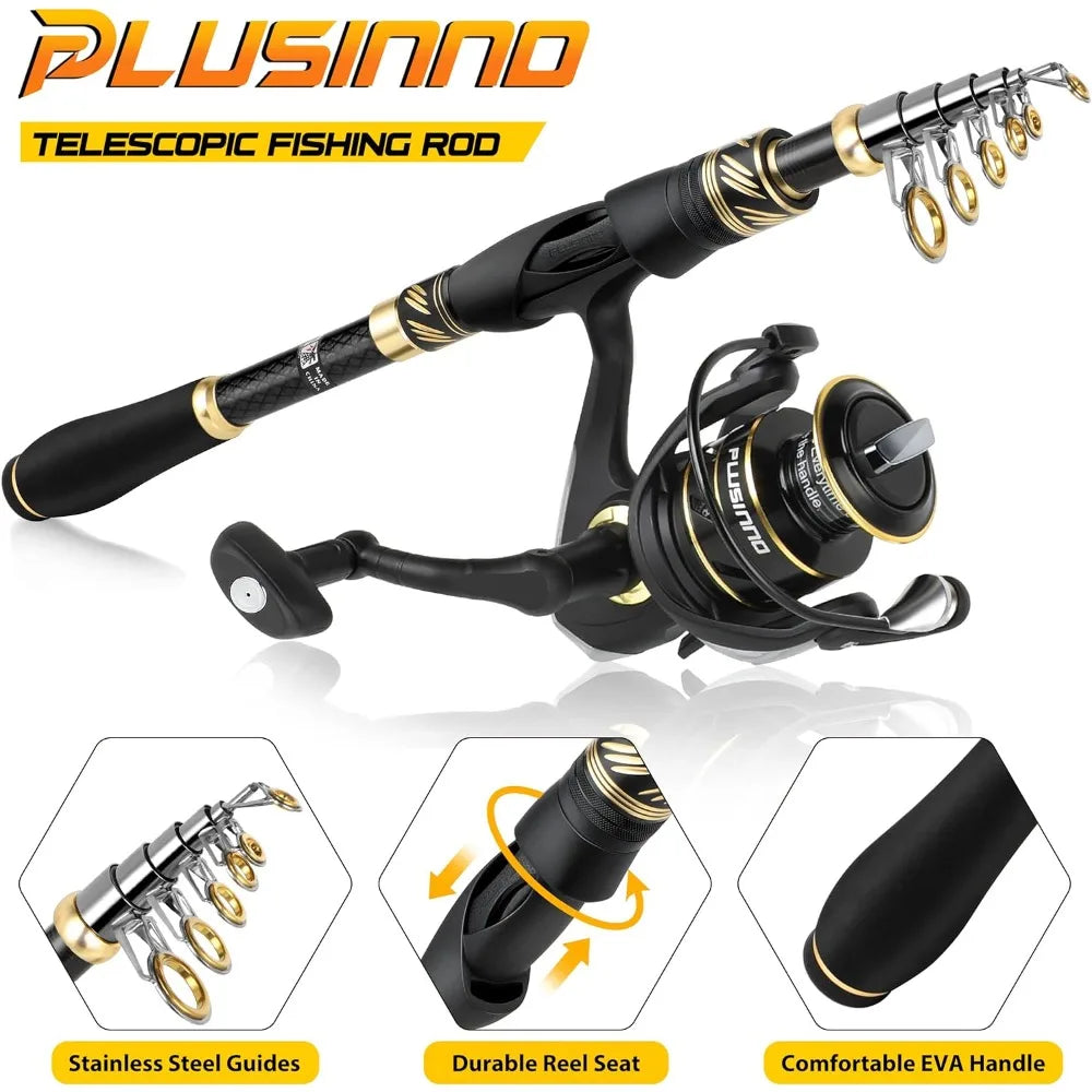 Fishing Pole, Fishing Rod and Reel Combo,Telescopic Rod Kit with Spinning Reel, Collapsible Portable Fishing Pole