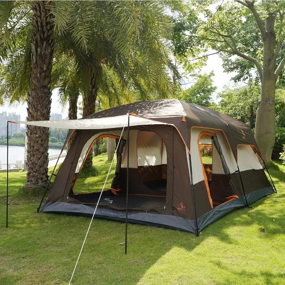 Extra Large Tent 10-12 Person(B),Family Cabin Tents,2 Rooms,,3 Doors and 3 Windows with Mesh