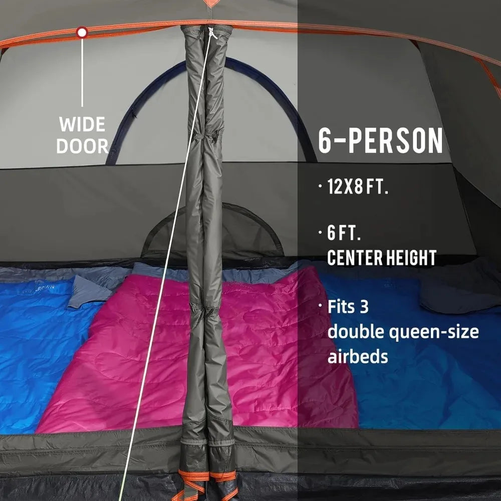 Tent for Camping, Backpacking 3/4/5/6 Person Waterproof, Easy Setup, with Floor Mats Family Tent for Outdoor Hiking