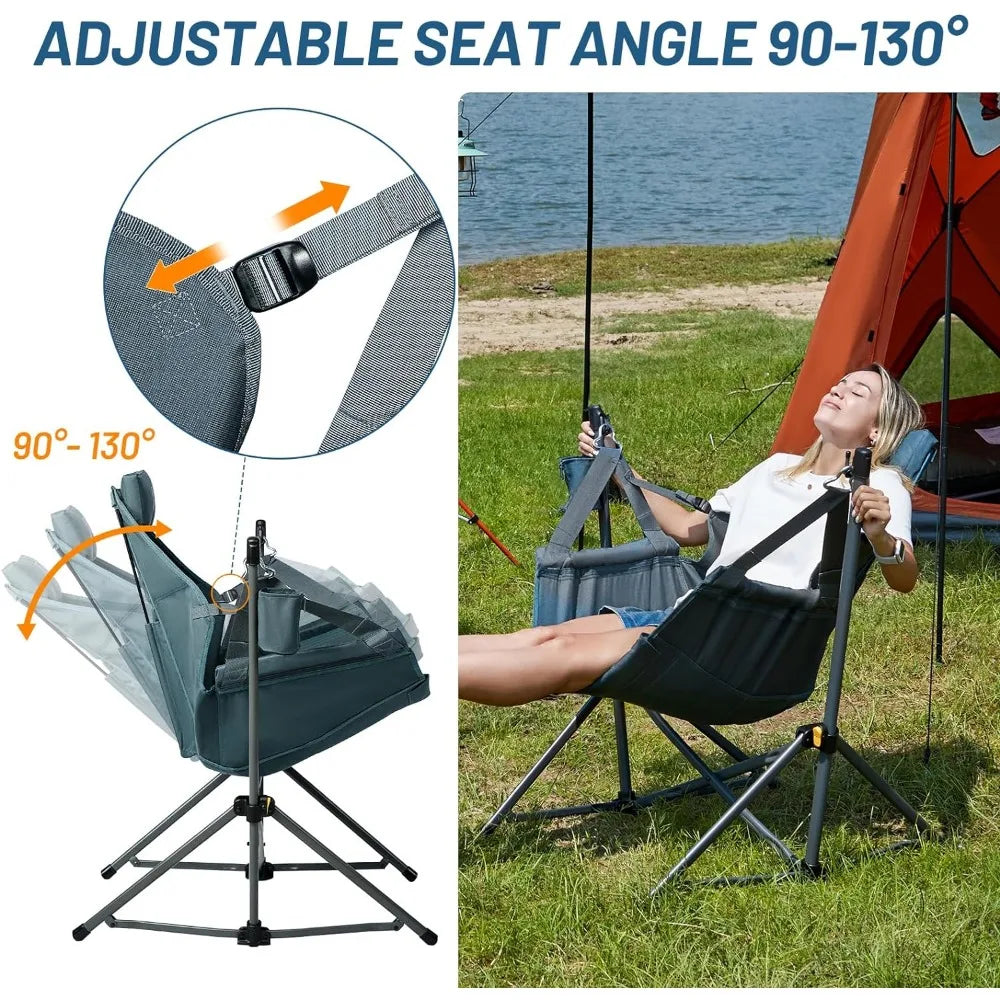 Camping Chair with Adjustable Backrest, Folding Hammock Chair Supports 300lbs