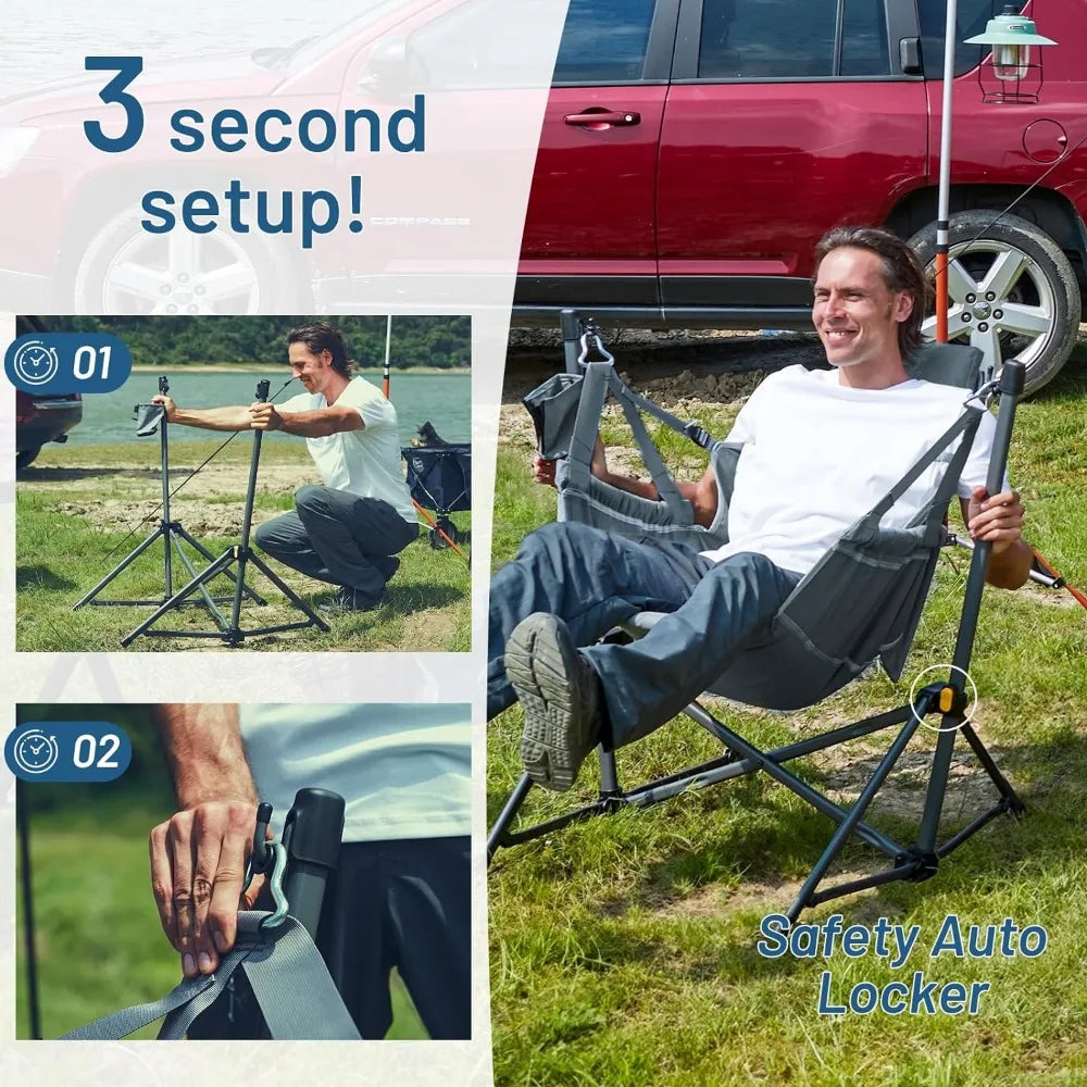 Camping Chair with Adjustable Backrest, Folding Hammock Chair Supports 300lbs