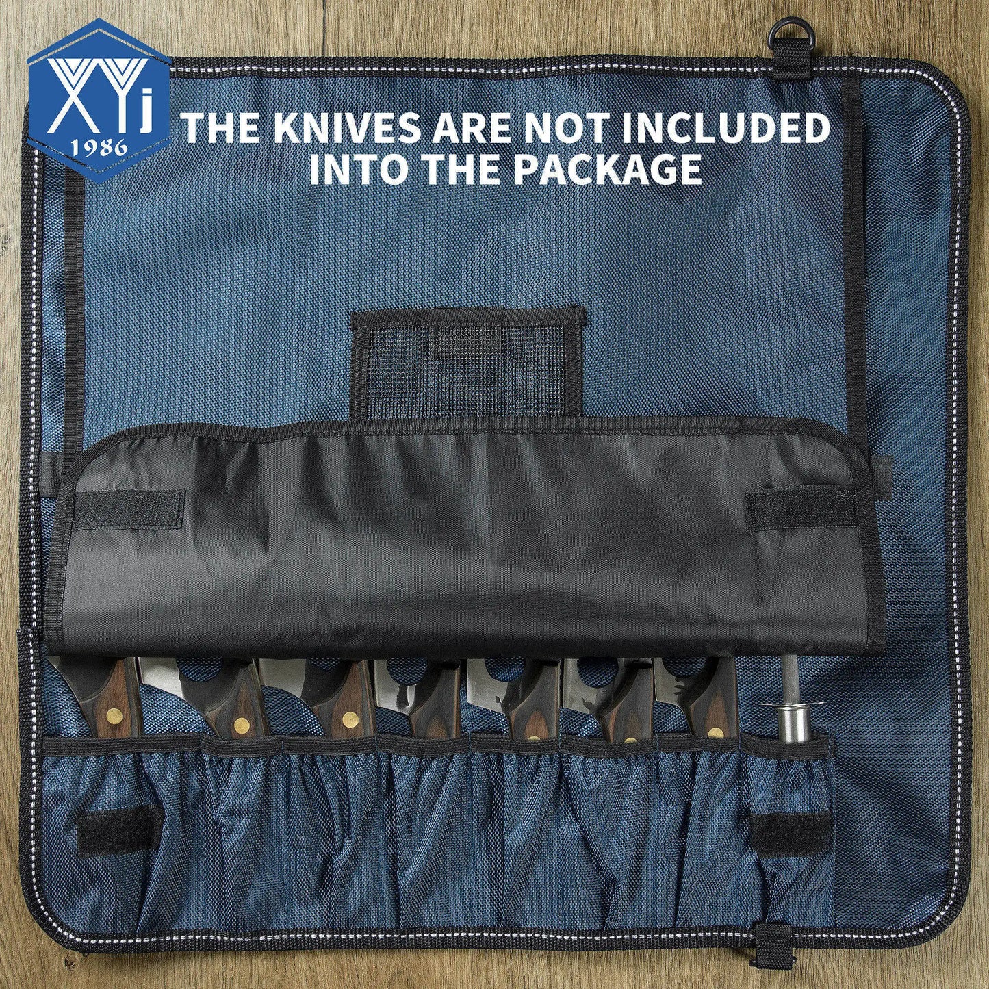 Knife Roll Bag, Chef 8 Slot Portable Knife Bag Canvas Blue Color