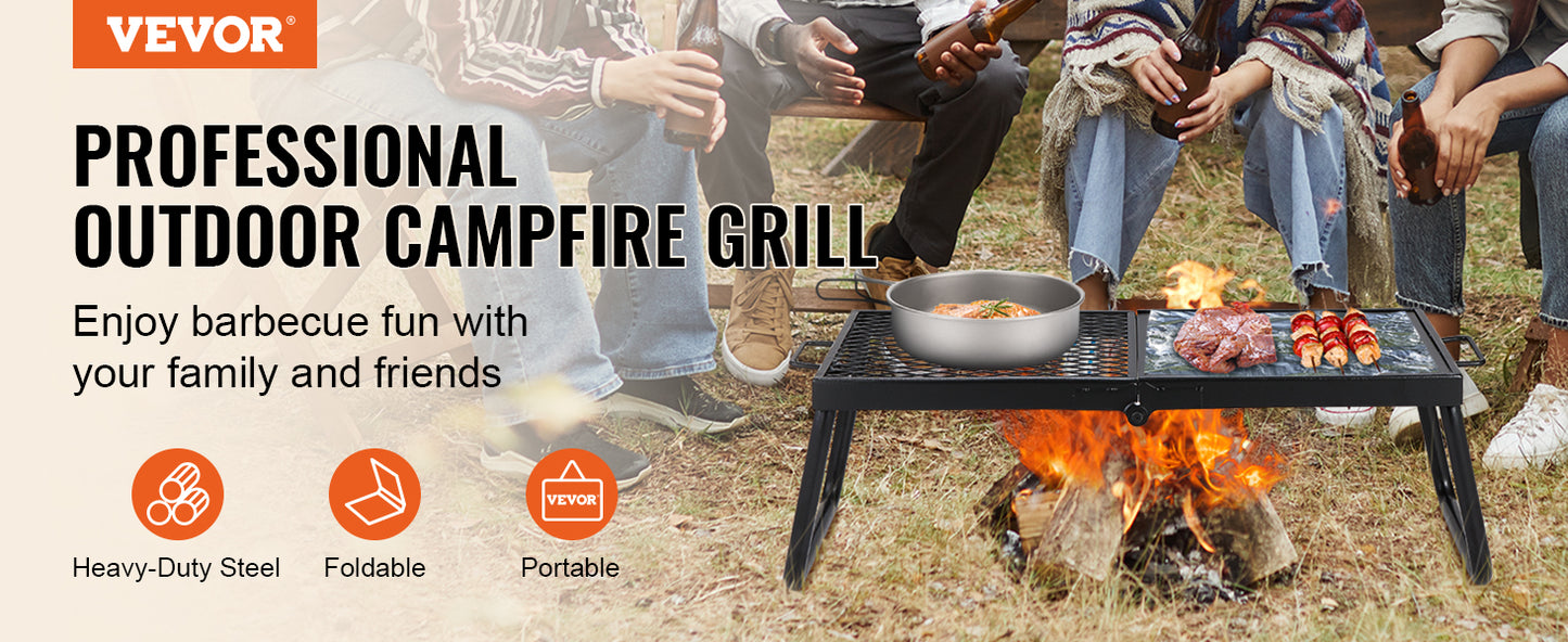 Folding Campfire Grill, Grates Camp Fire Cooking Equipment with Legs, Bag